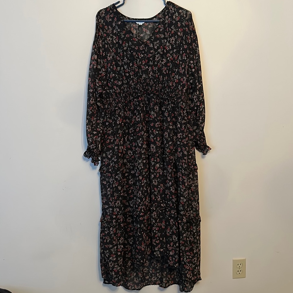 Black floral high low dress